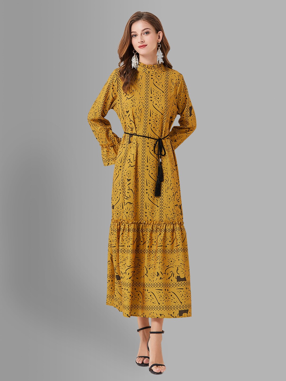 

JC Collection Women Yellow & Black Ethnic Motifs Fit & Flare Dress