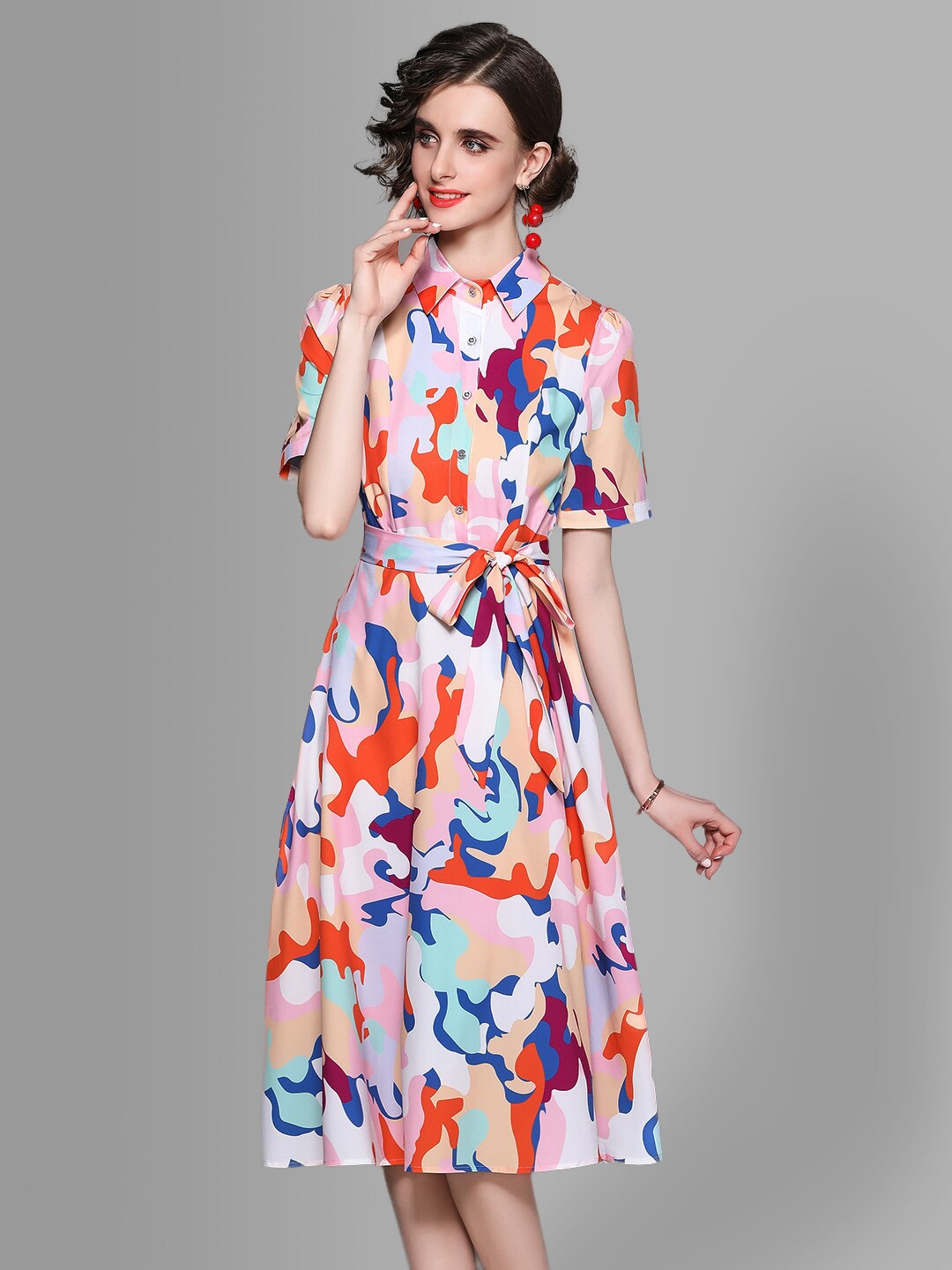 

JC Collection Orange Floral Shirt Dress