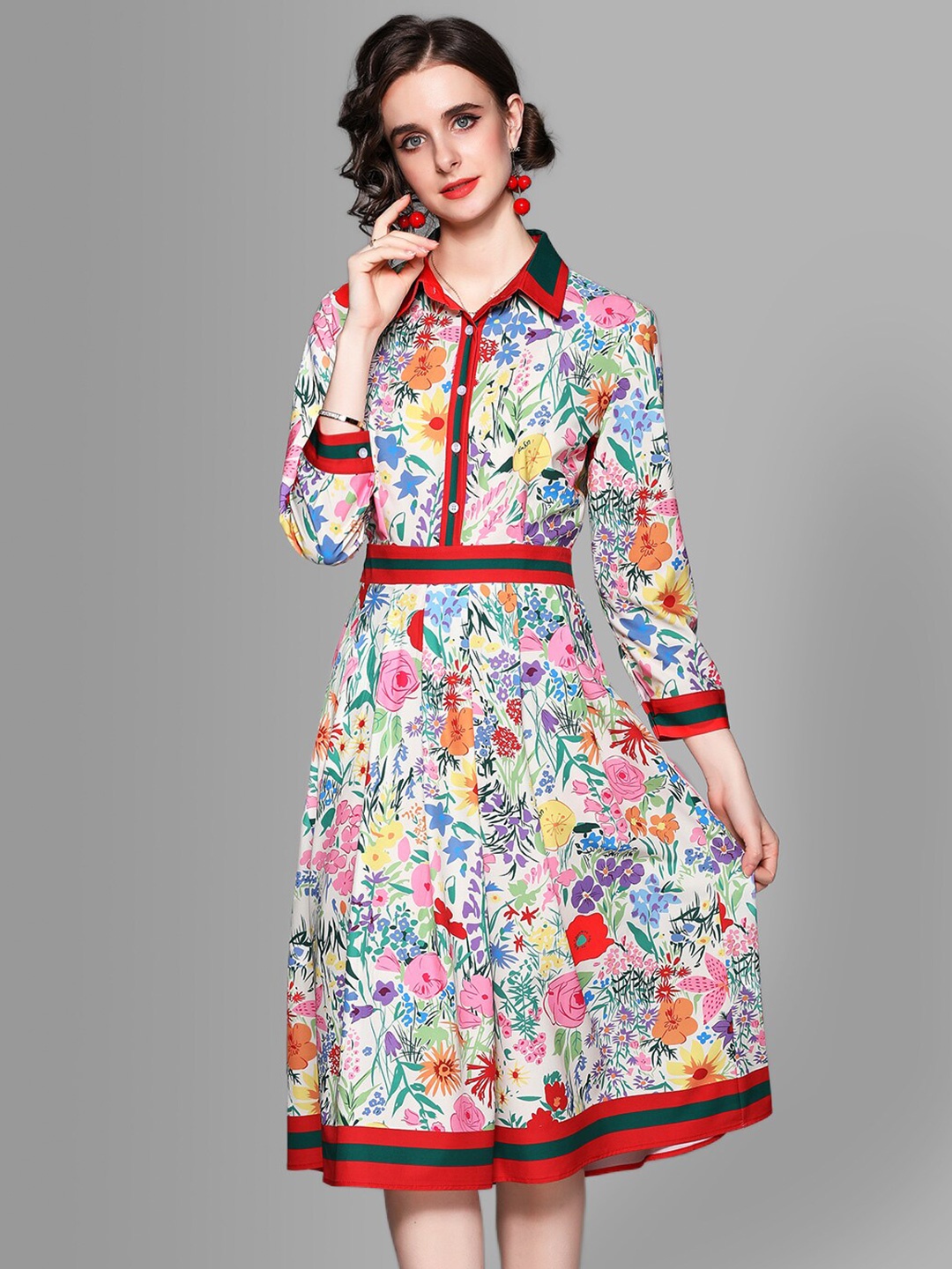 

JC Collection Off White & Blue Floral Printed Shirt Midi Dress