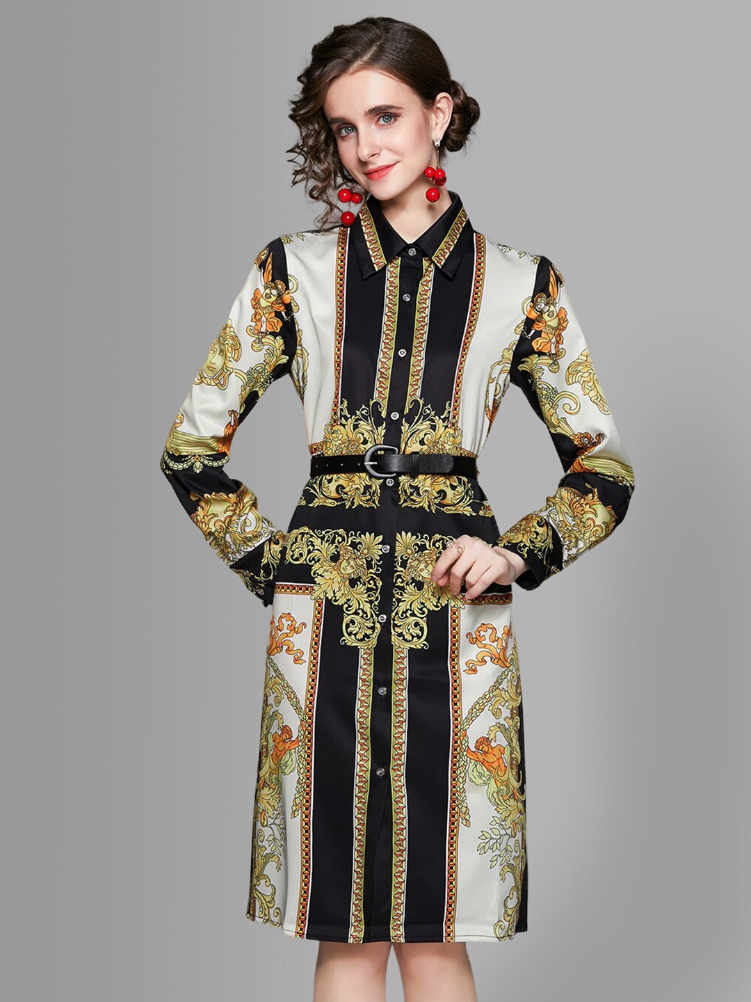 

JC Collection Black & White Ethnic Motifs Shirt Dress