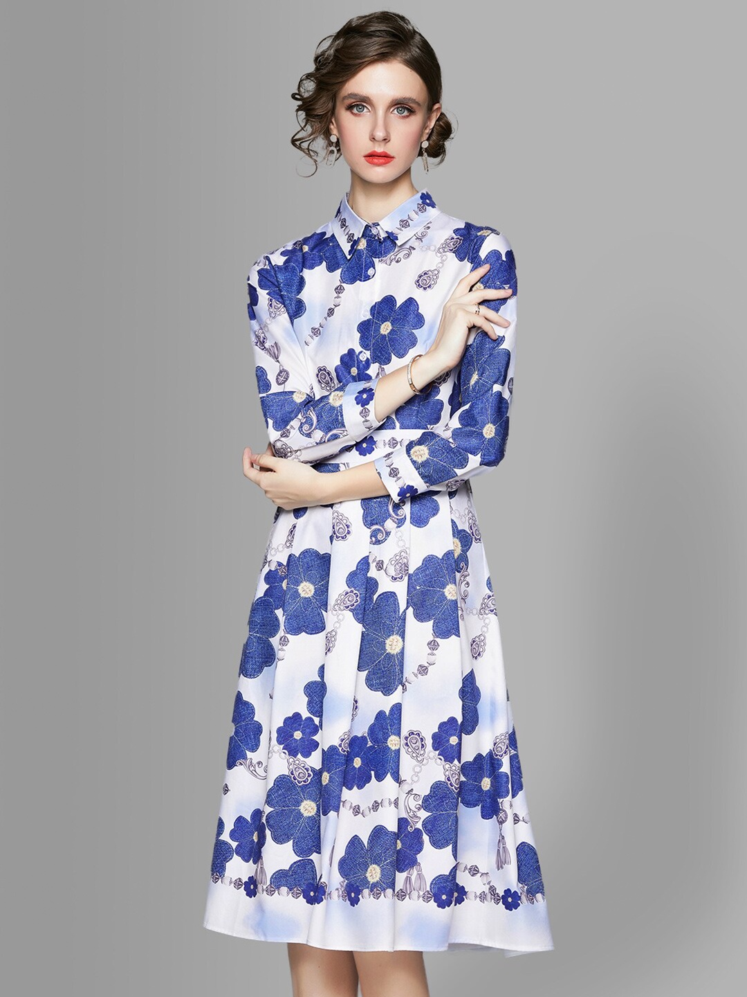 

JC Collection Blue & White Floral Midi Dress
