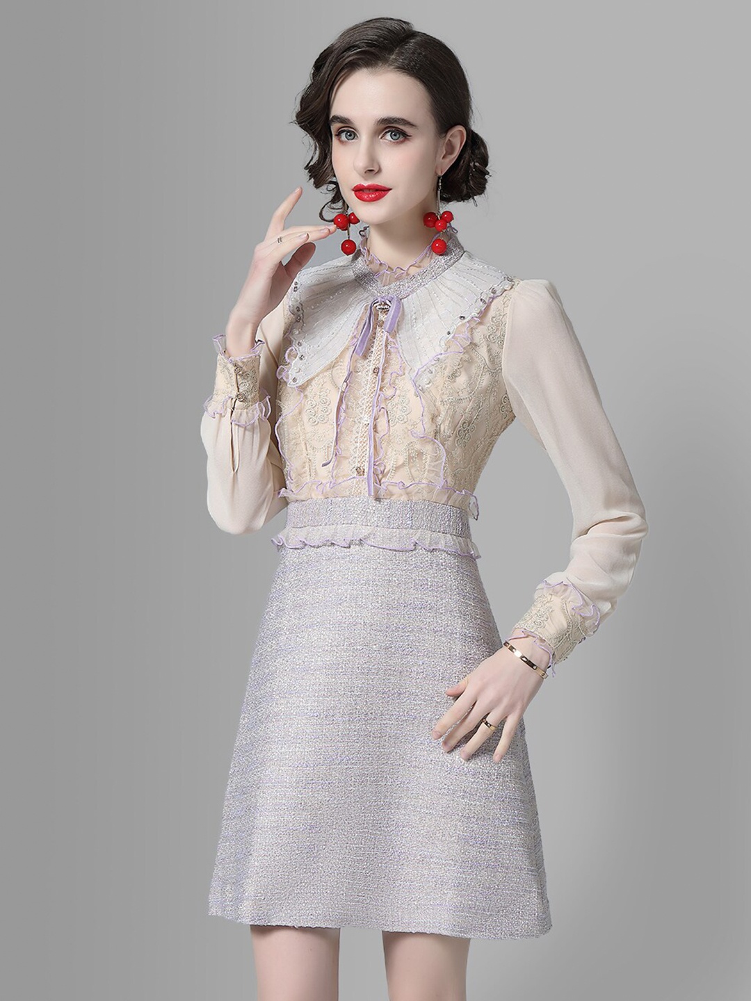 

JC Collection Women Grey Tie-Up Neck Sheath Dress