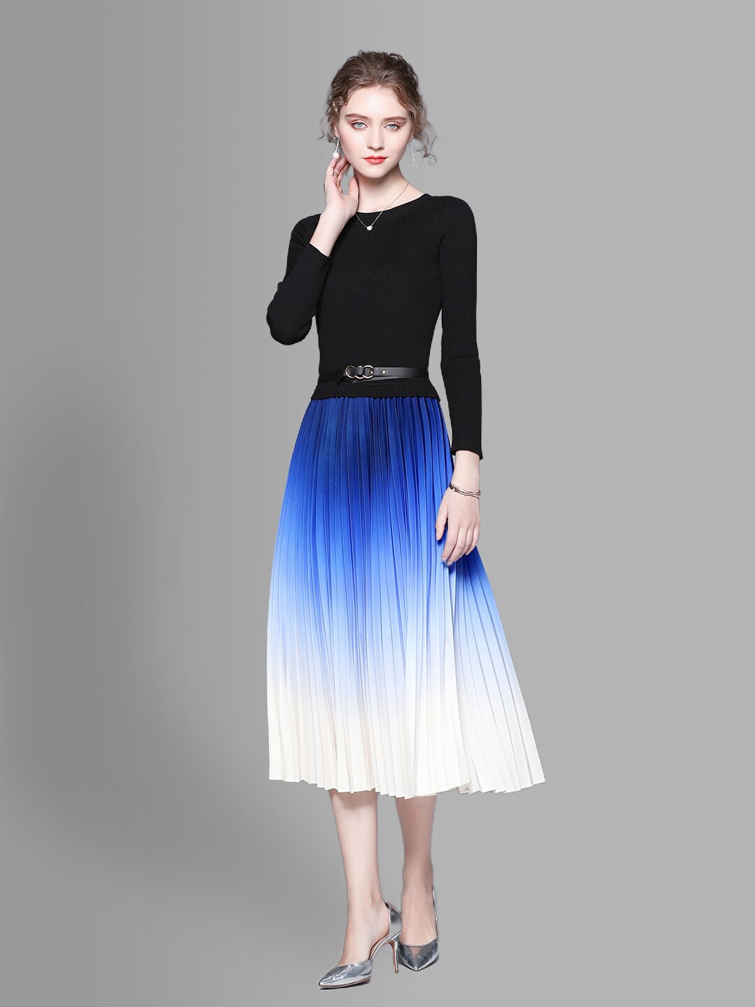 

JC Collection Black & Blue Tie and Dye Dyed Midi Dress