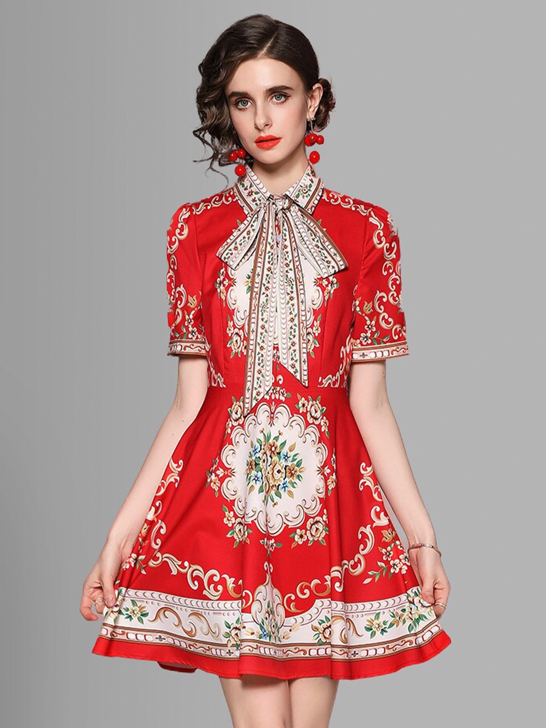 

JC Collection Red & Beige Ethnic Motifs Dress