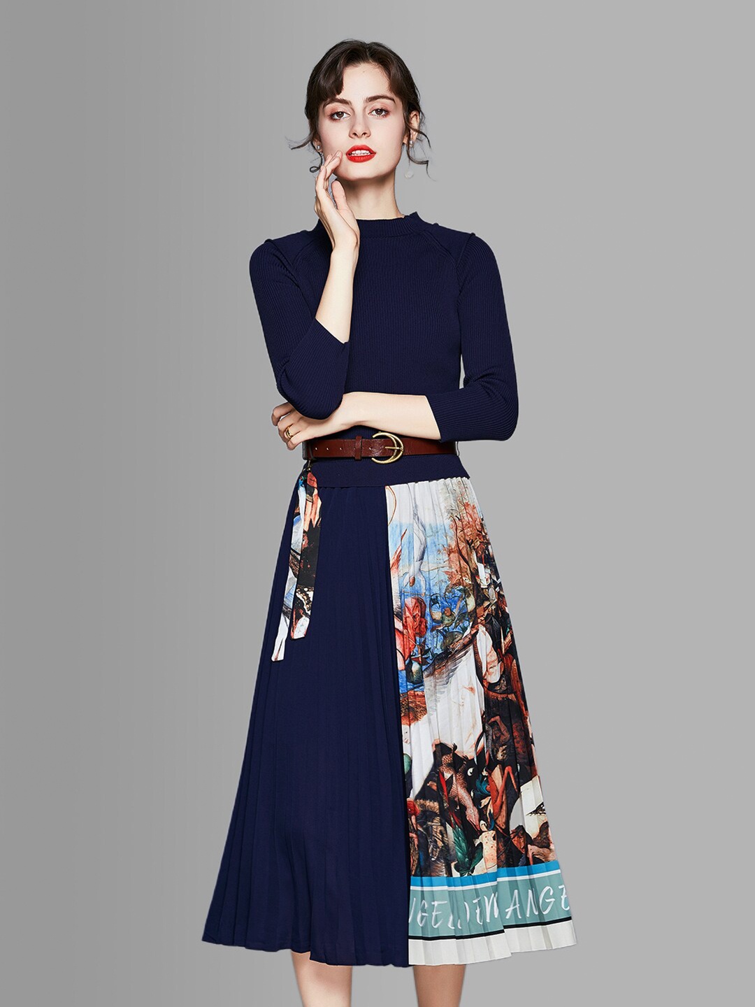 

JC Collection Navy Blue & White Printed Midi Dress