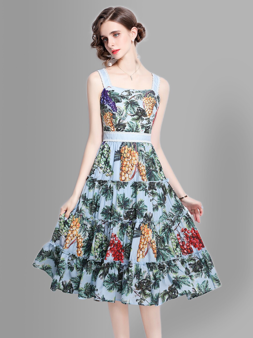 

JC Collection Turquoise Blue & Green Floral Midi Dress