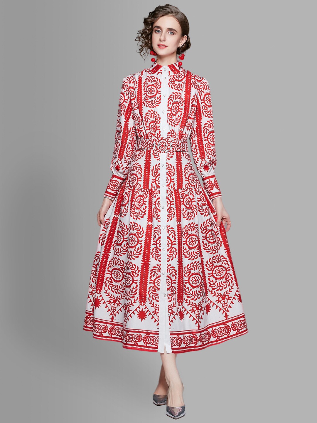 

JC Collection White & Red Ethnic Motifs Maxi Dress