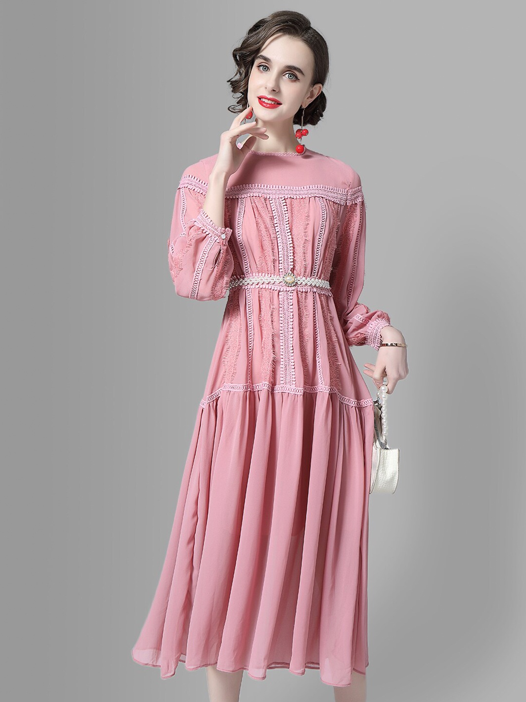 

JC Collection Mauve & White Lace Inserts Dress