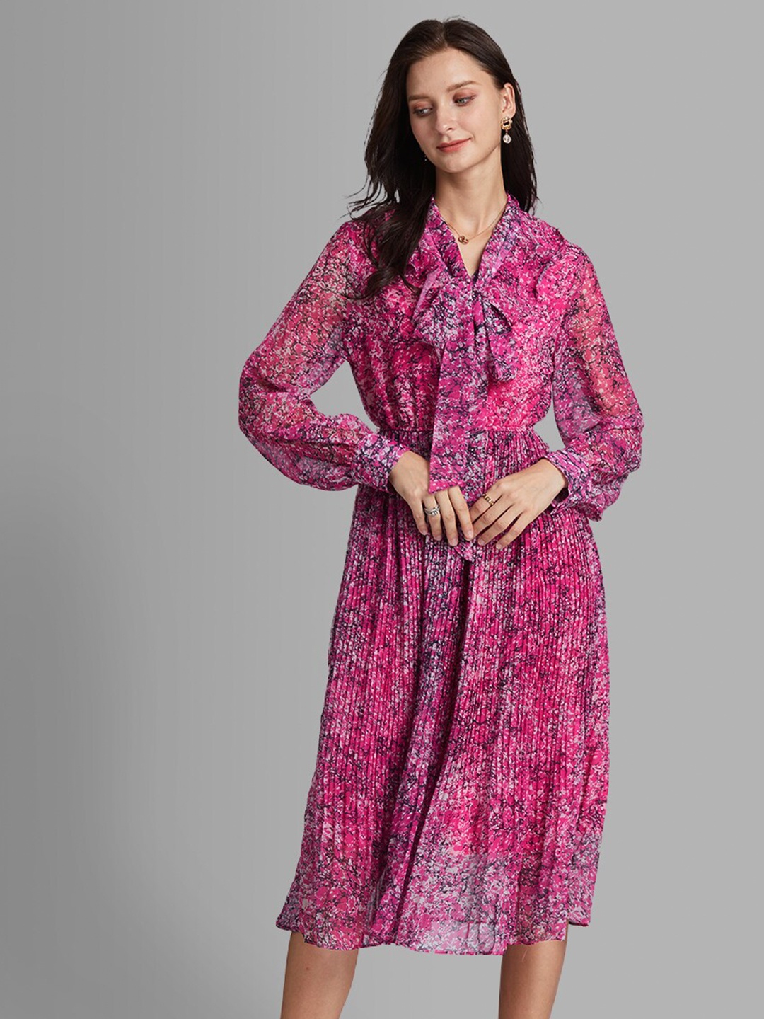 

JC Collection Purple Abstract Printed A-Line Midi Dress
