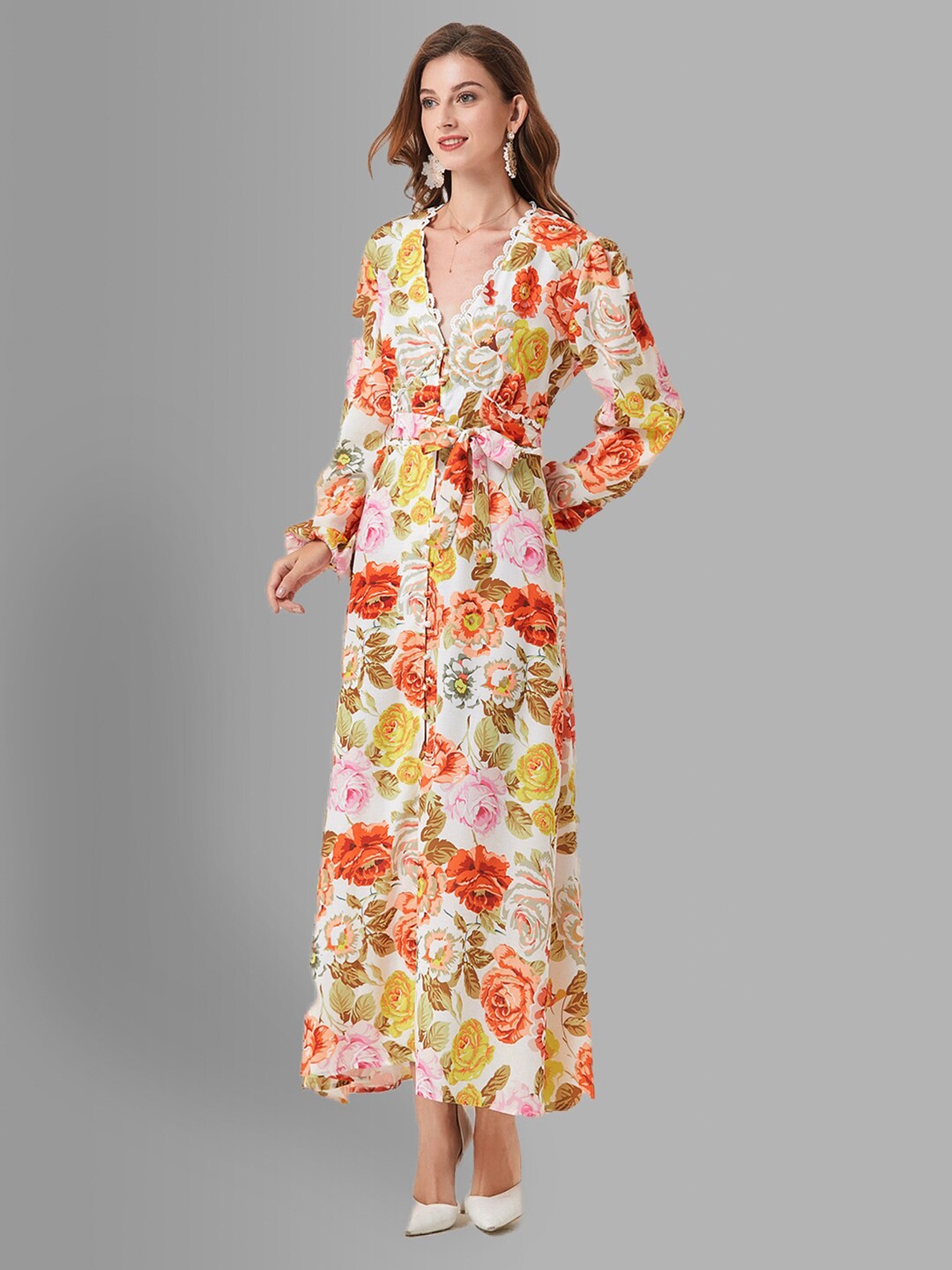 

JC Collection Orange Floral Printed Maxi Dress