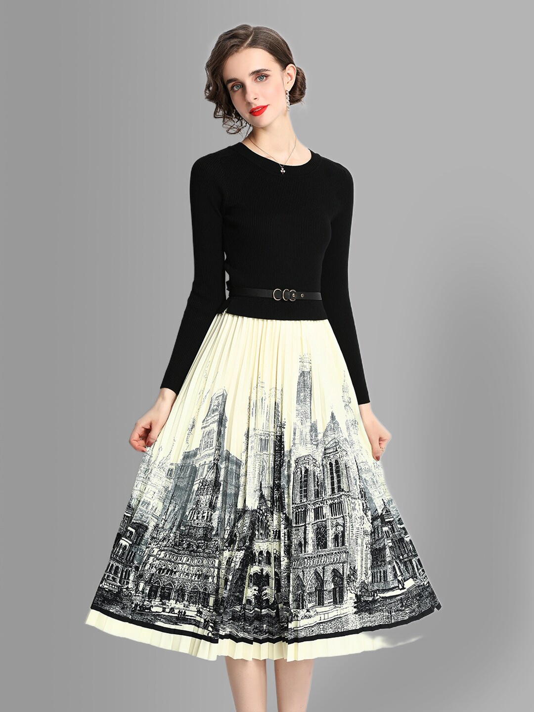 

JC Collection Black & White Midi Dress
