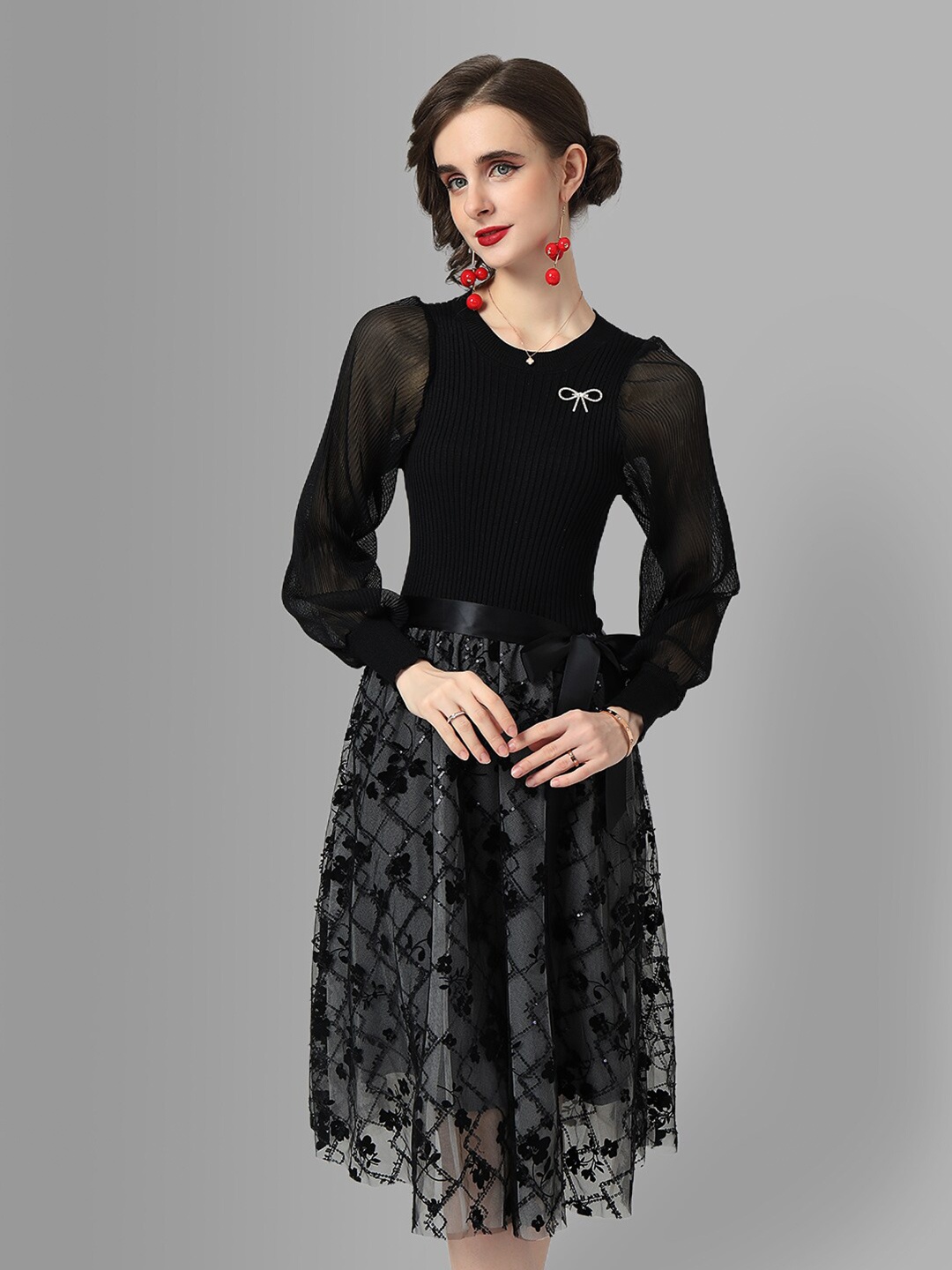 

JC Collection Women Black Fit & Flare Dress