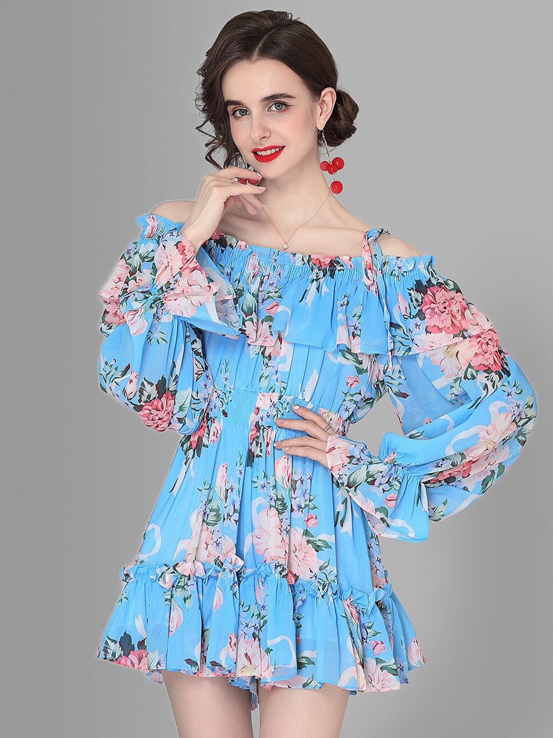 

JC Collection Blue Floral A-Line Mini Dress