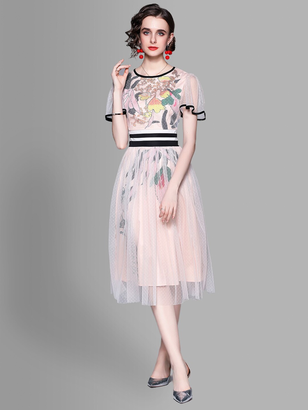 

JC Collection Pink & Black Floral Midi Dress