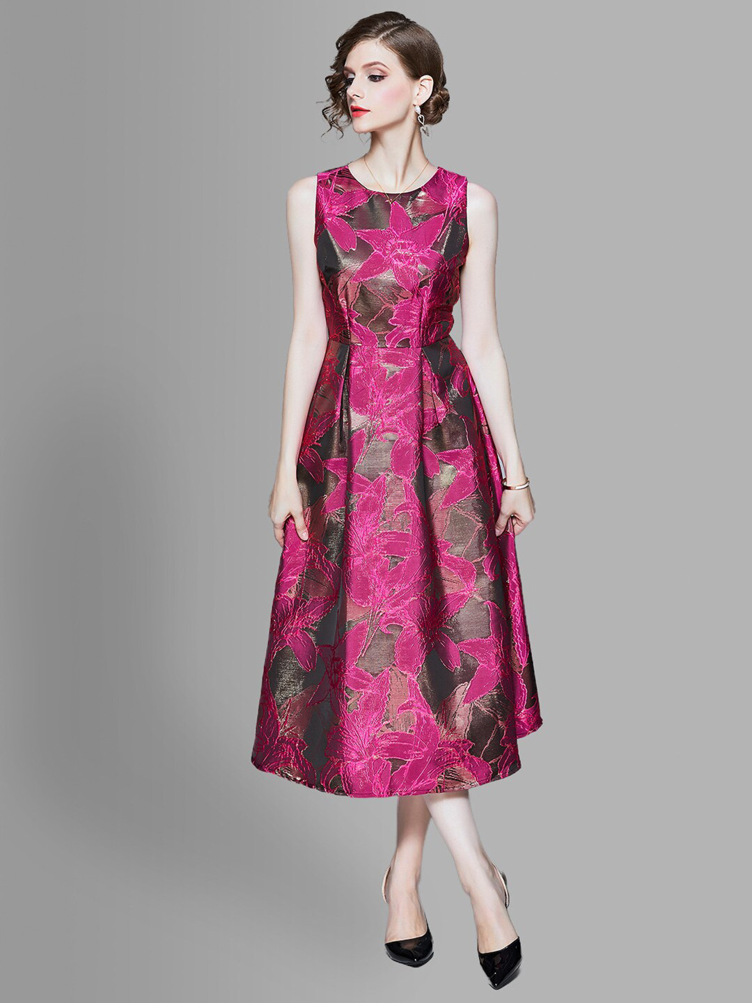 

JC Collection Pink Abstract Printed Fit and Flare Dress