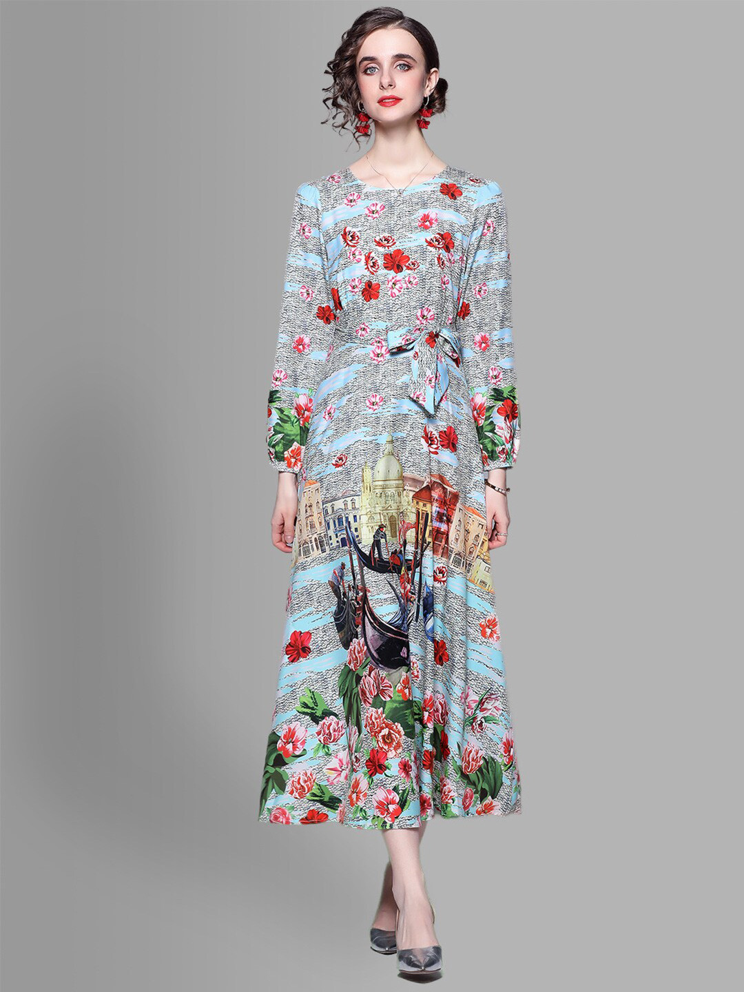 

JC Collection Blue Floral Print Maxi Dress