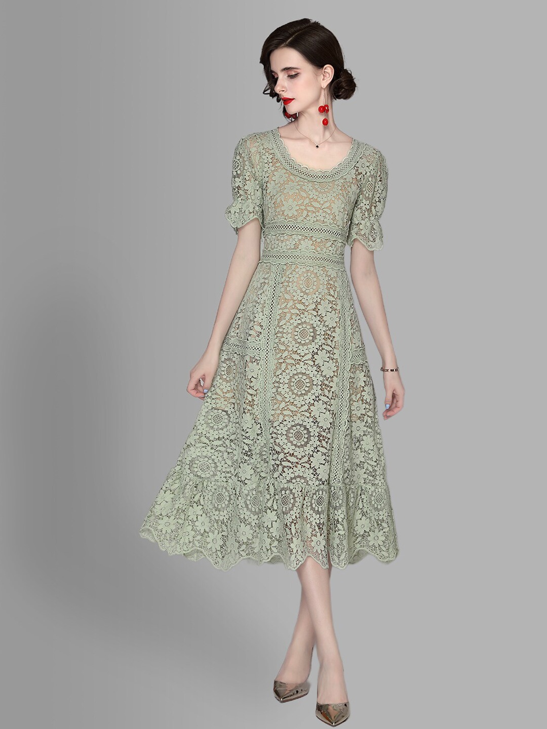 

JC Collection Green Ethnic Motifs A-Line Midi Dress