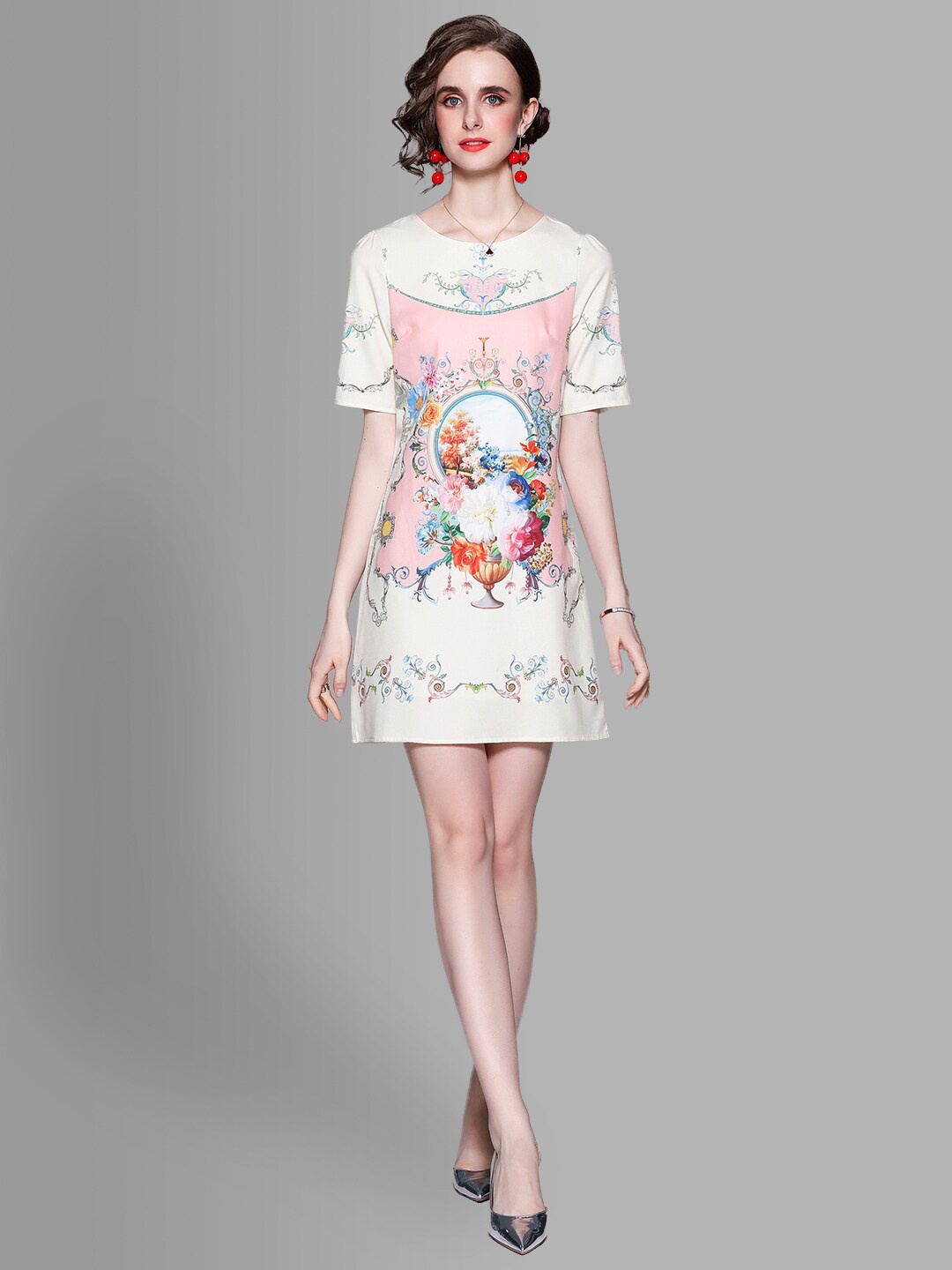 

JC Collection Cream-Coloured Floral A-Line Dress