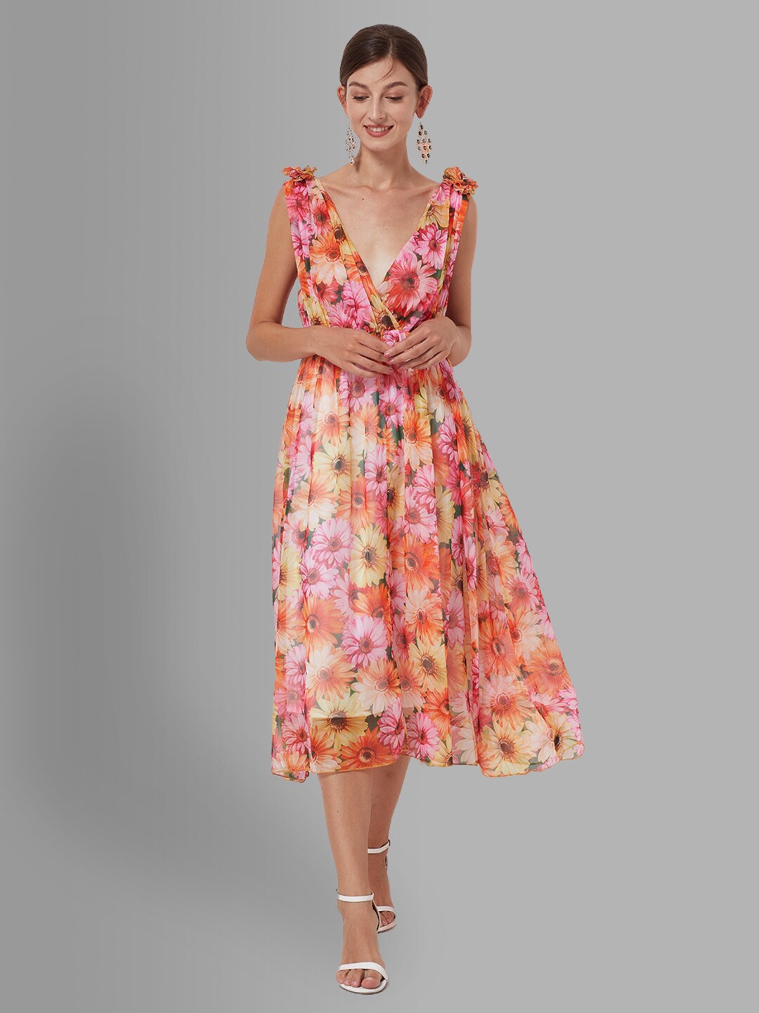 

JC Collection Orange Floral Midi Dress