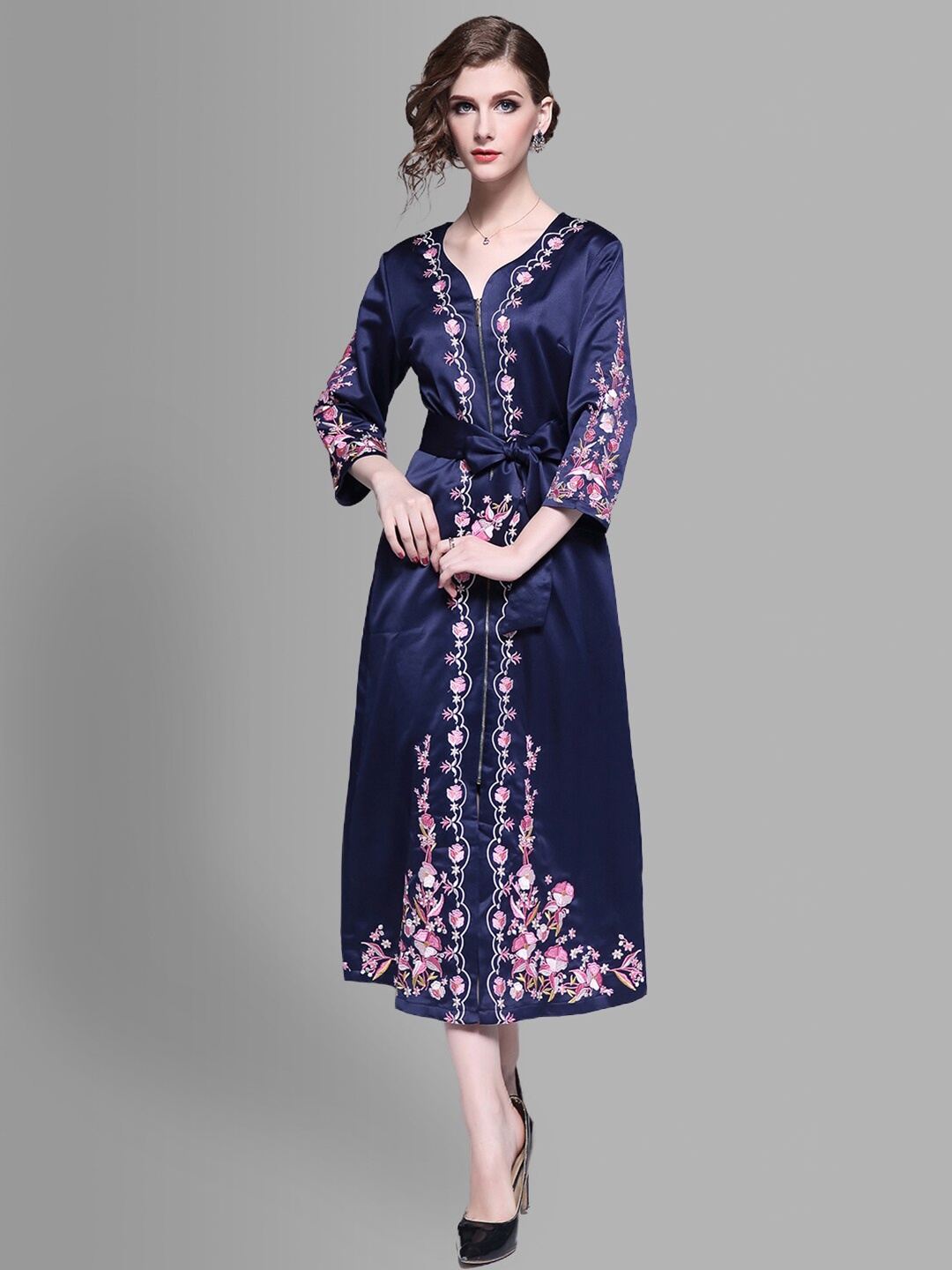 

JC Collection Navy Blue Ethnic Motifs Ethnic A-Line Midi Dress