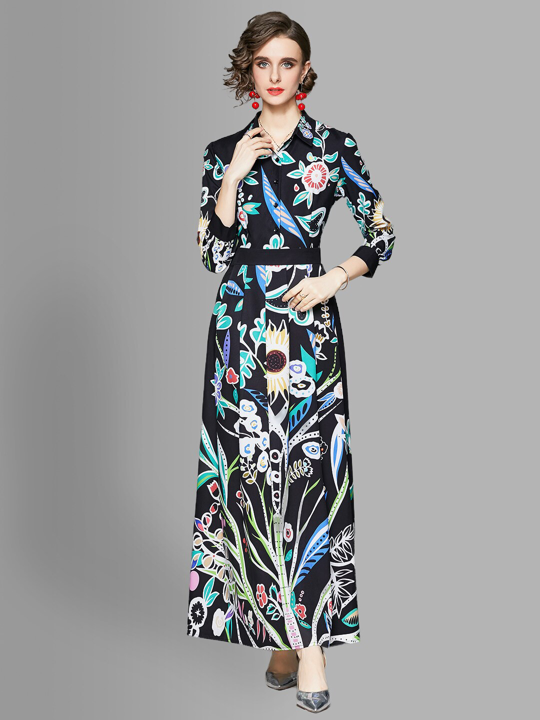 

JC Collection Black & Blue Floral Shirt Maxi Dress