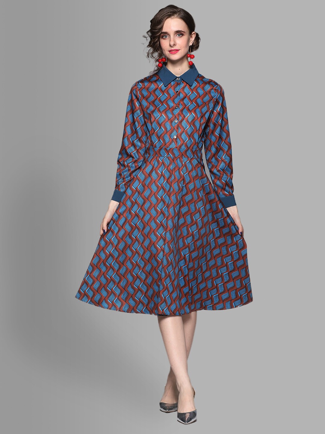 

JC Collection Blue Geometric Printed Fit and Flare Dress