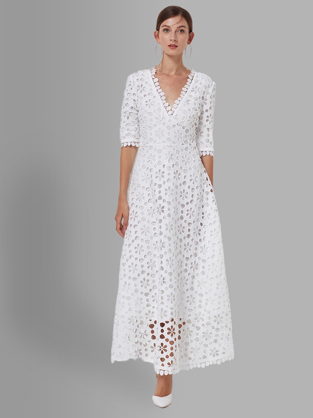 

JC Collection White Floral Schiffli Maxi Dress