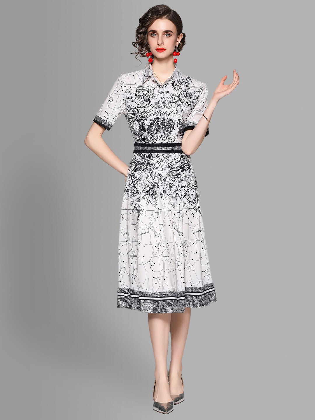 

JC Collection White & Black Printed A-Line Midi Dress