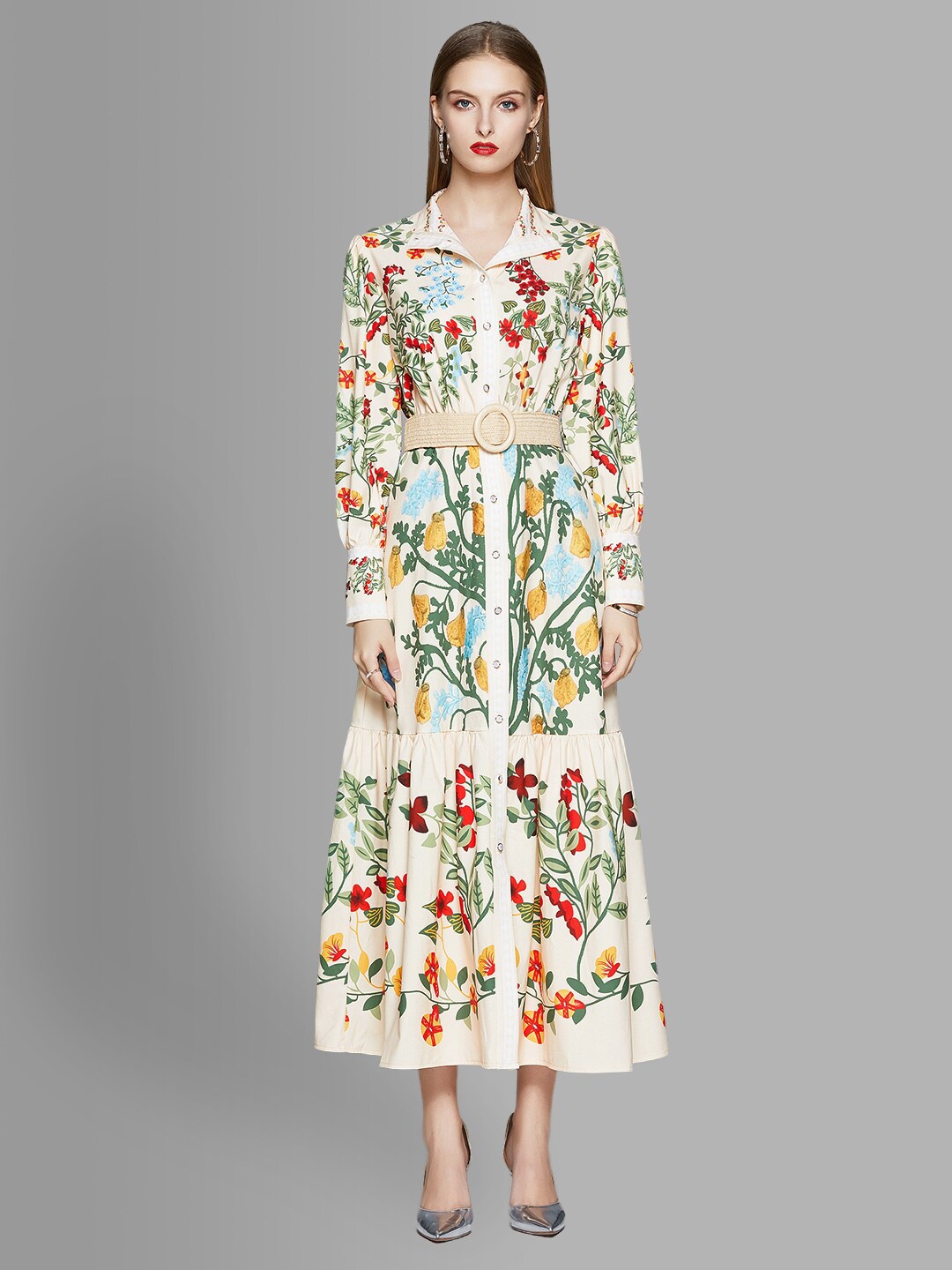 

JC Collection Off White & Green Floral Maxi Dress