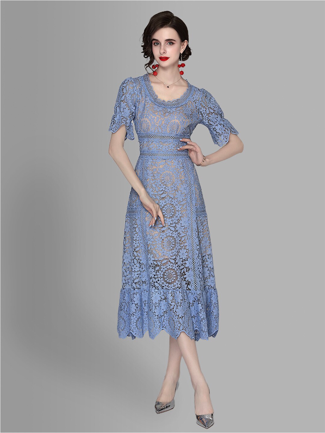 

JC Collection Blue Ethnic Motifs A-Line Midi Dress