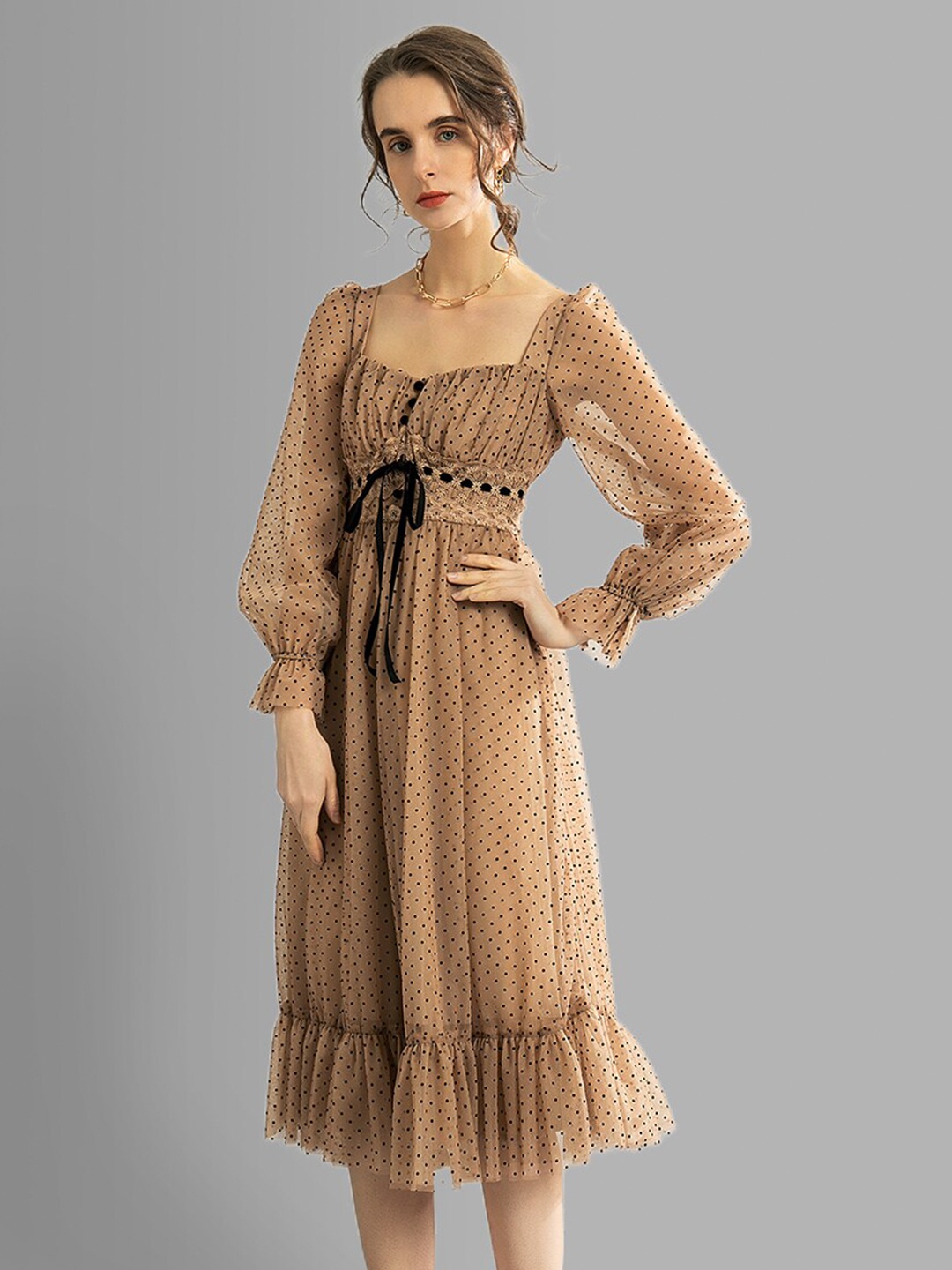 

JC Collection Beige & Black Geometric Print Ruched Dress