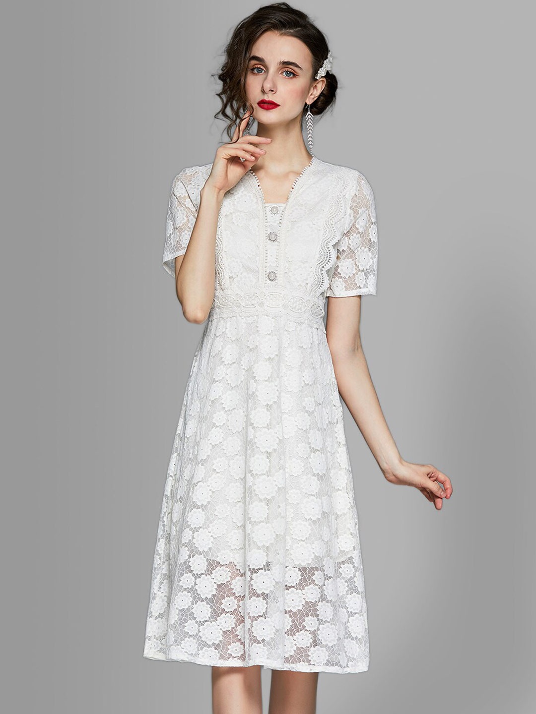 

JC Collection White Floral A-Line Dress