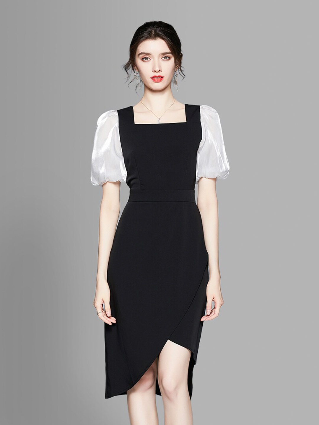 

JC Collection Black & White Colourblocked Sheath Midi Dress
