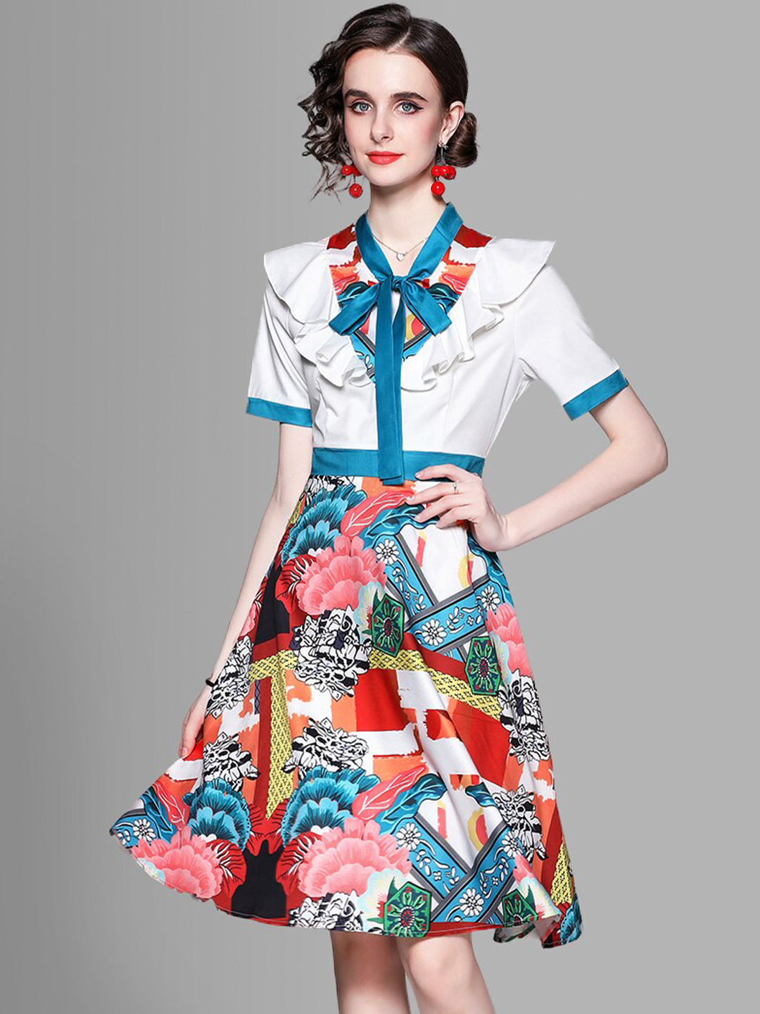 

JC Collection White & Blue Printed Shirt Dress