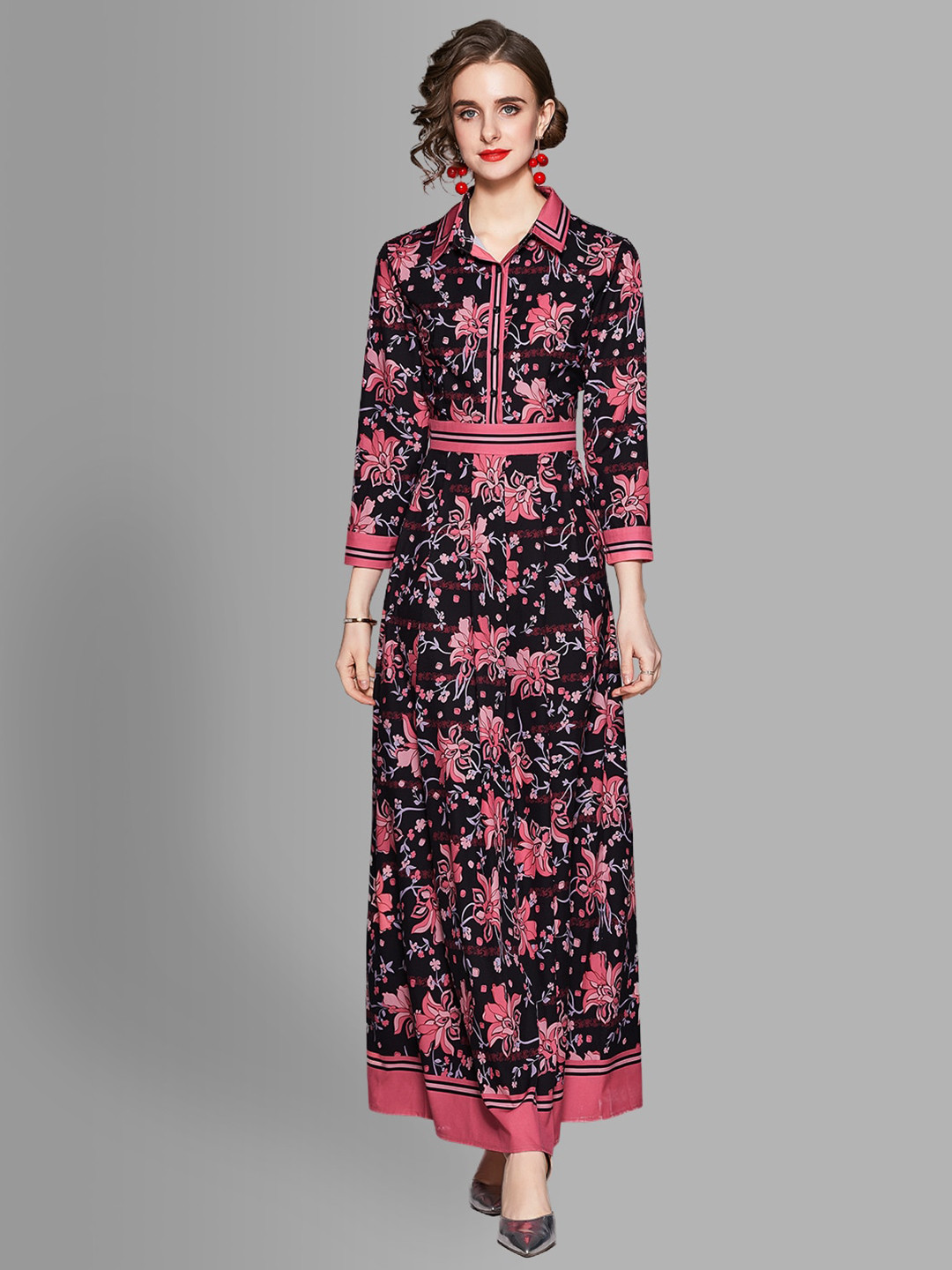 

JC Collection Black & Pink Floral Maxi Dress