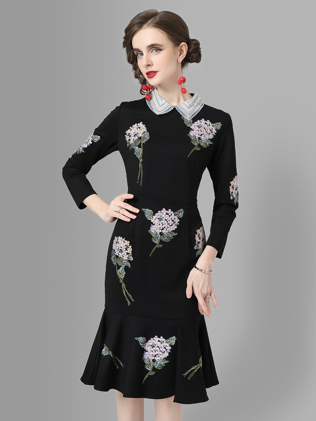 

JC Collection Black Floral Sheath Dress