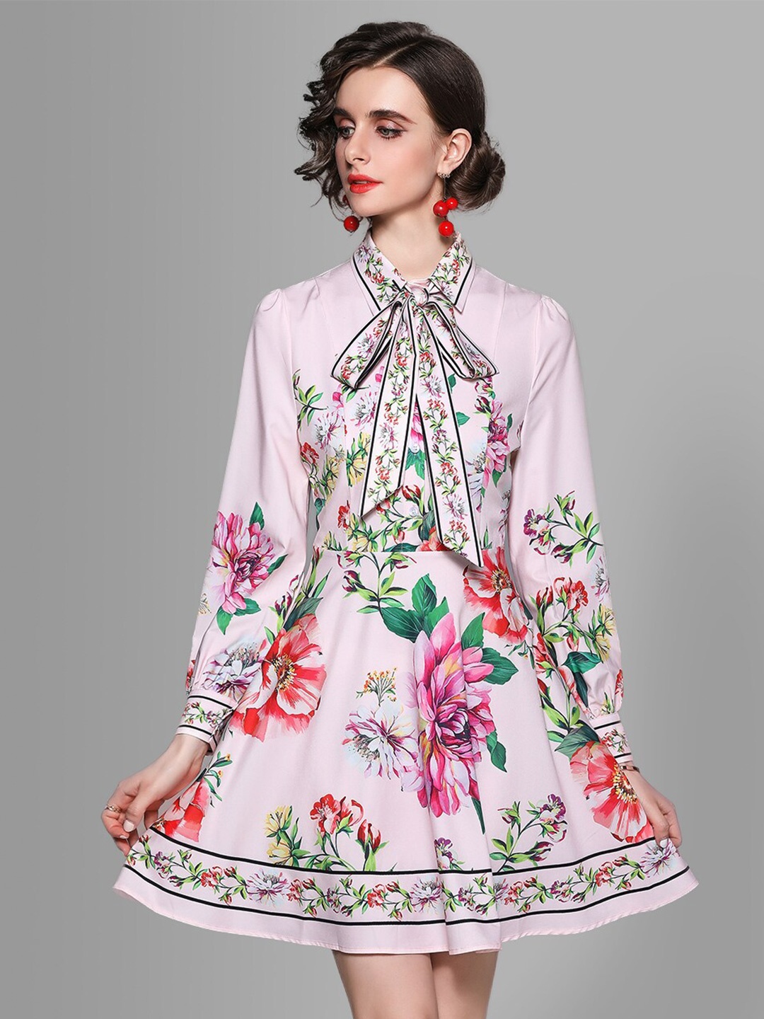 

JC Collection Multicoloured Floral Tie-Up Neck Dress, Multi