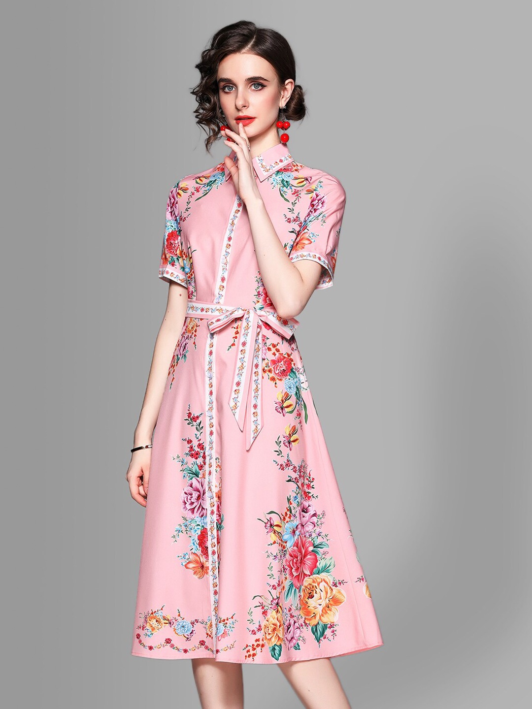 

JC Collection Pink & Red Floral Printed Shirt Dress