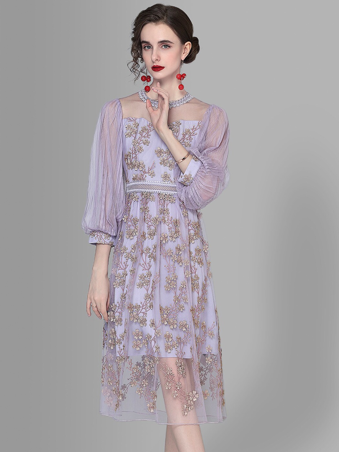 

JC Collection Women Purple Floral Embroidered Fit & Flare Dress
