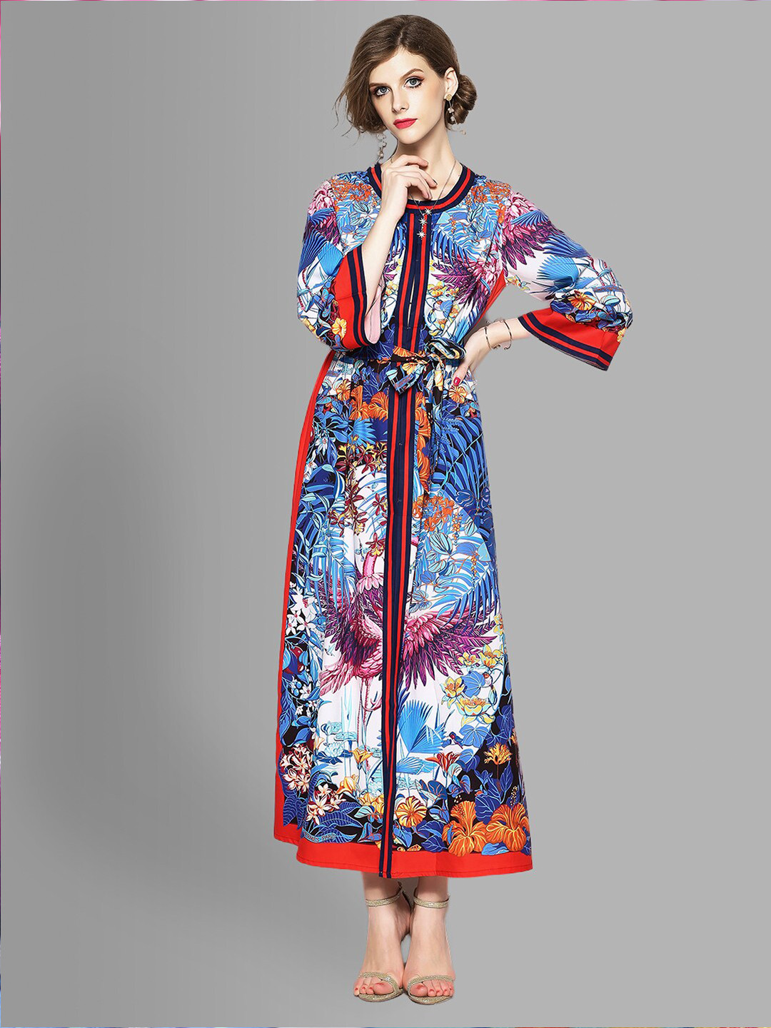 

JC Collection Blue & Pink Tropical Printed Maxi Dress
