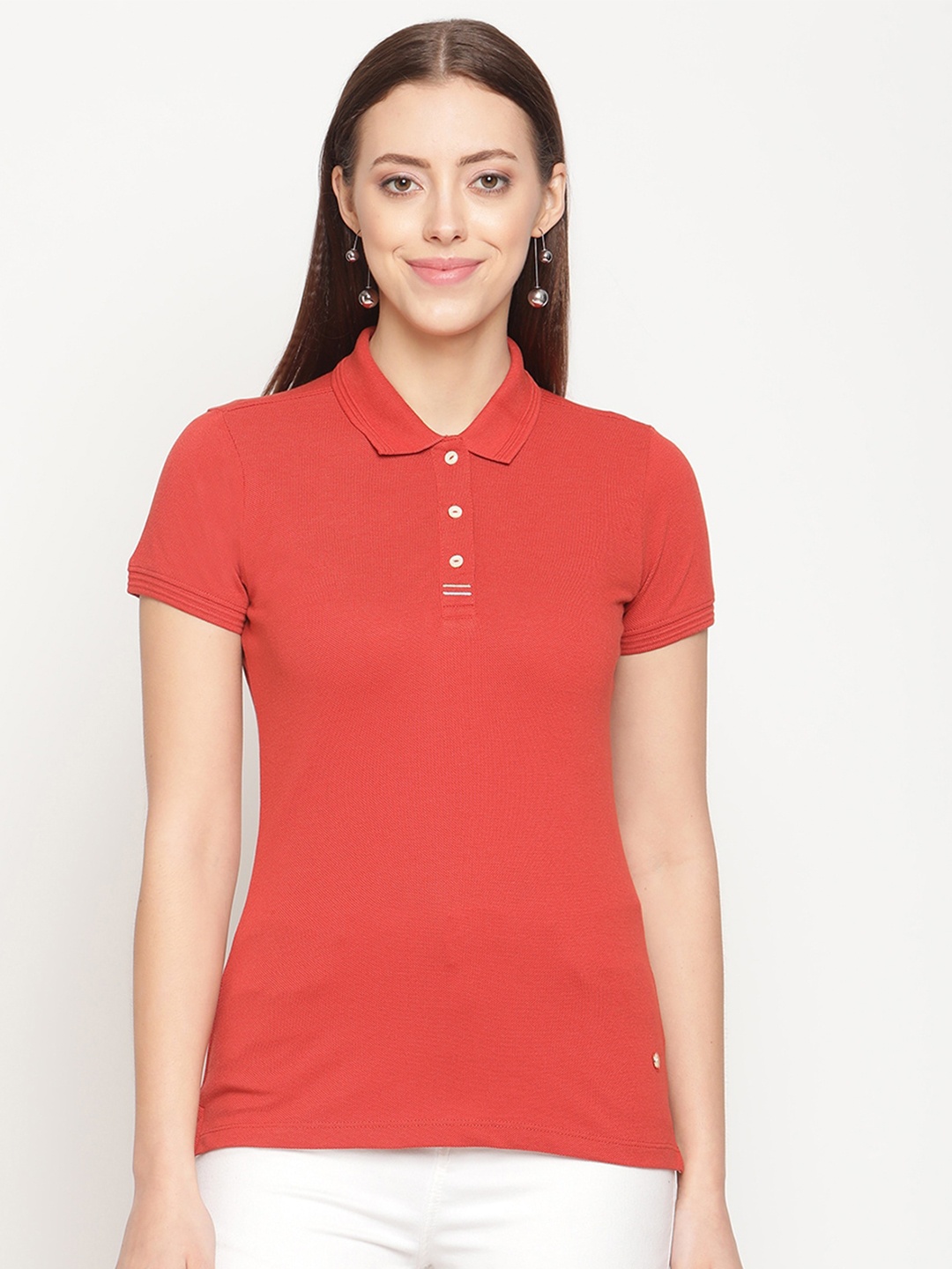 

METTLE Women Orange Polo Collar T-shirt