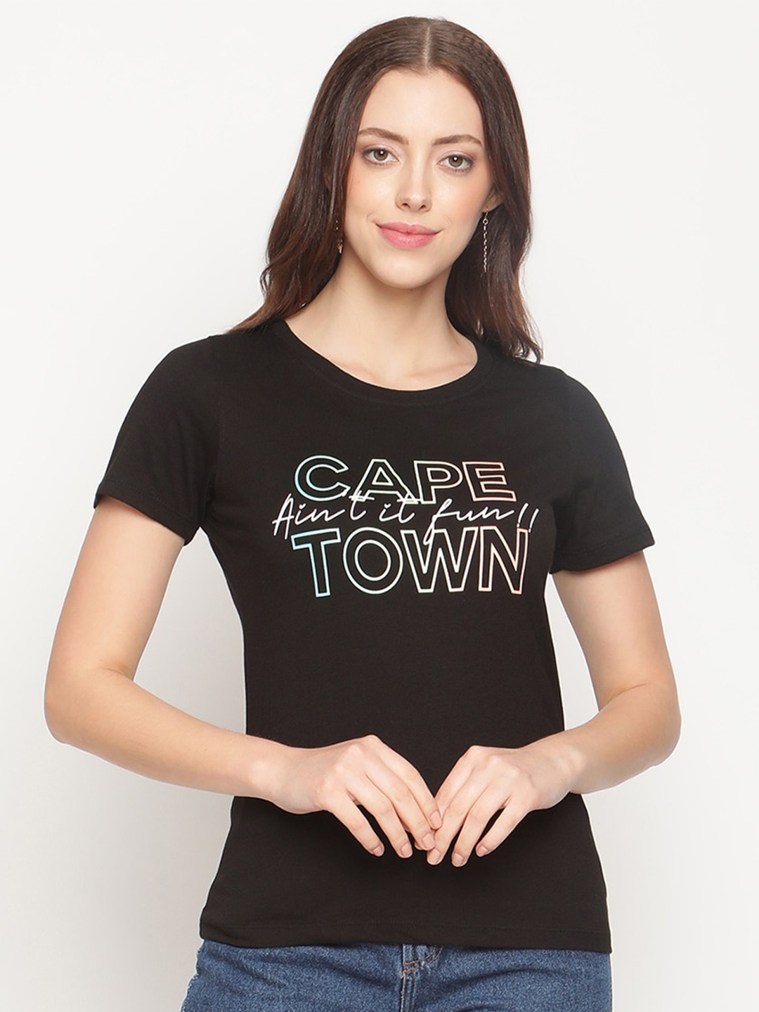 

METTLE Women Black Typography Printed T-shirt