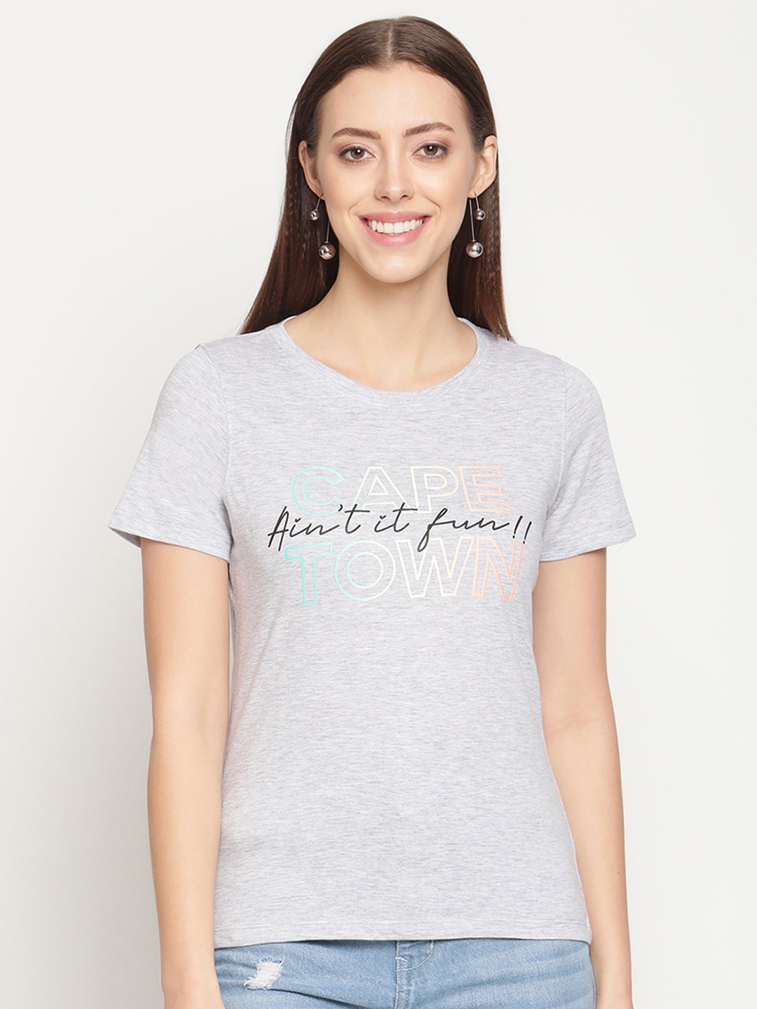 

METTLE Women Grey Typography Printed T-shirt
