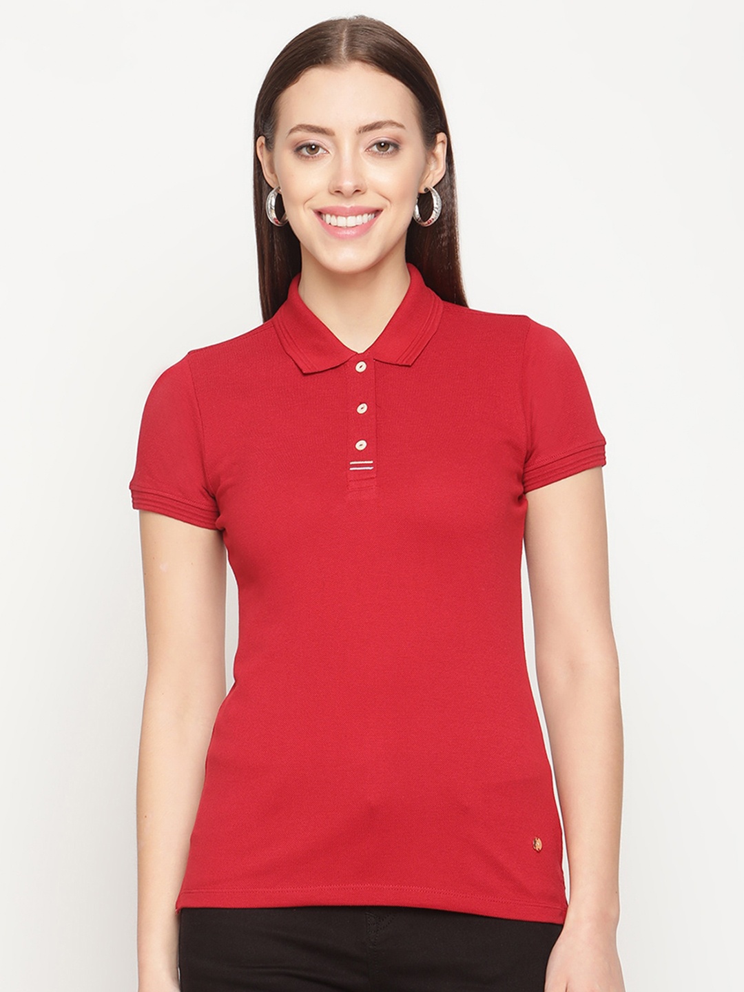 

METTLE Women Red Polo Collar T-shirt