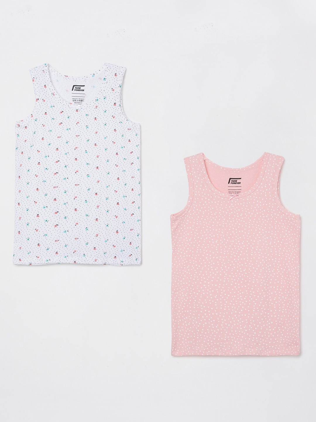 

Fame Forever by Lifestyle Girls Pack of 2 White & Pink Cotton Innerwear Vests