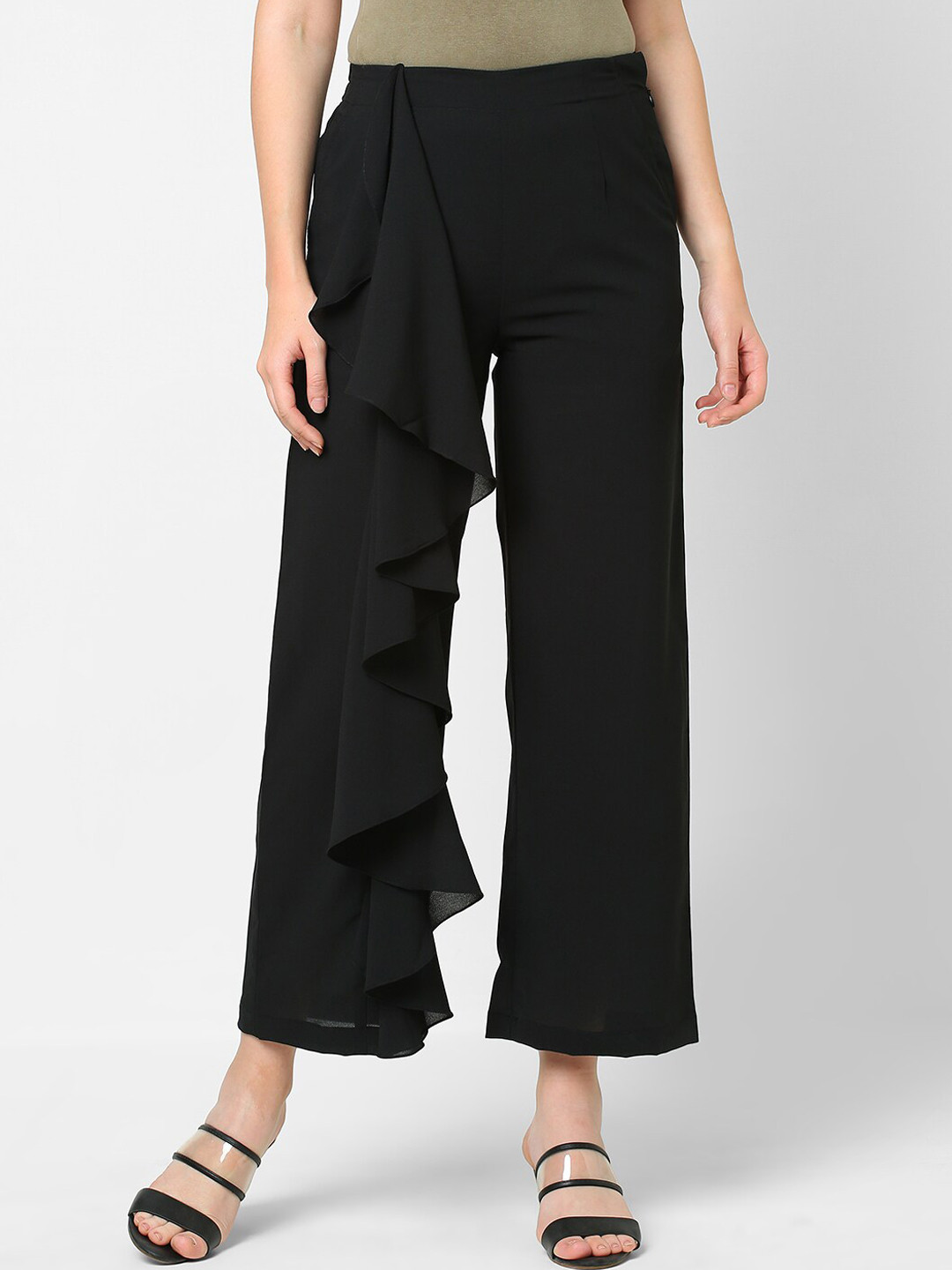 

MISH Women Black Steele Super Straight Fit Easy Wash Trousers