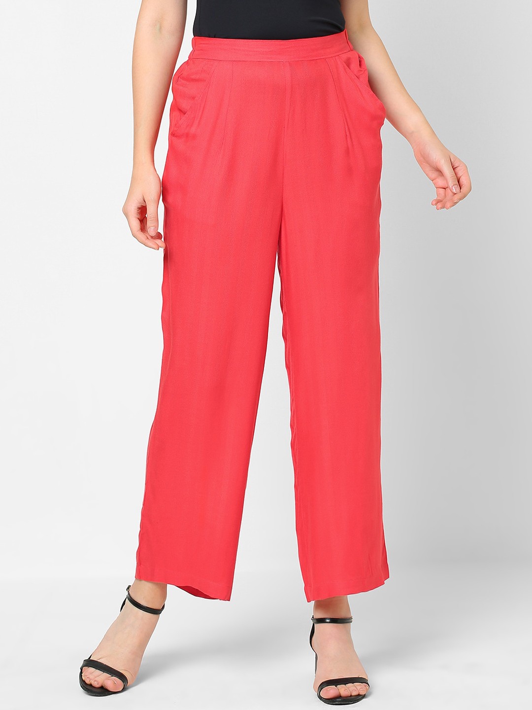 

MISH Women Red Relaxed Straight Fit Easy Wash Trousers