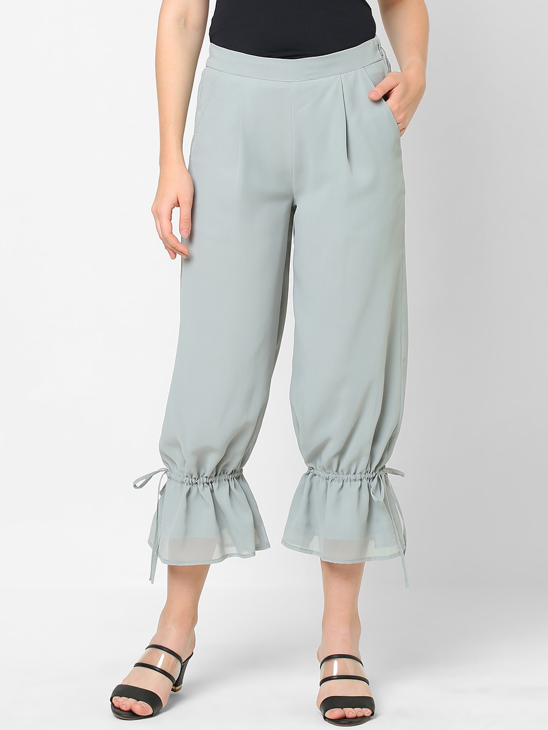 

MISH Women Grey Relaxed Straight Leg Loose Fit Culottes Trousers