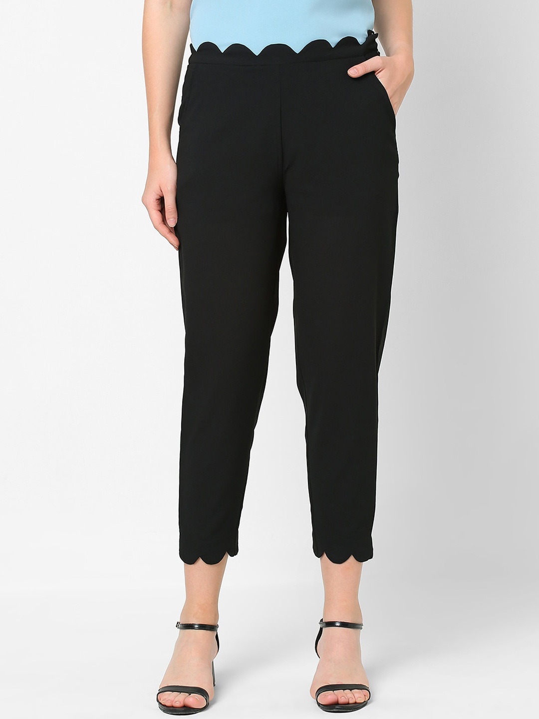 

MISH Women Black Peg Leg Slim Fit Easy Wash Trousers