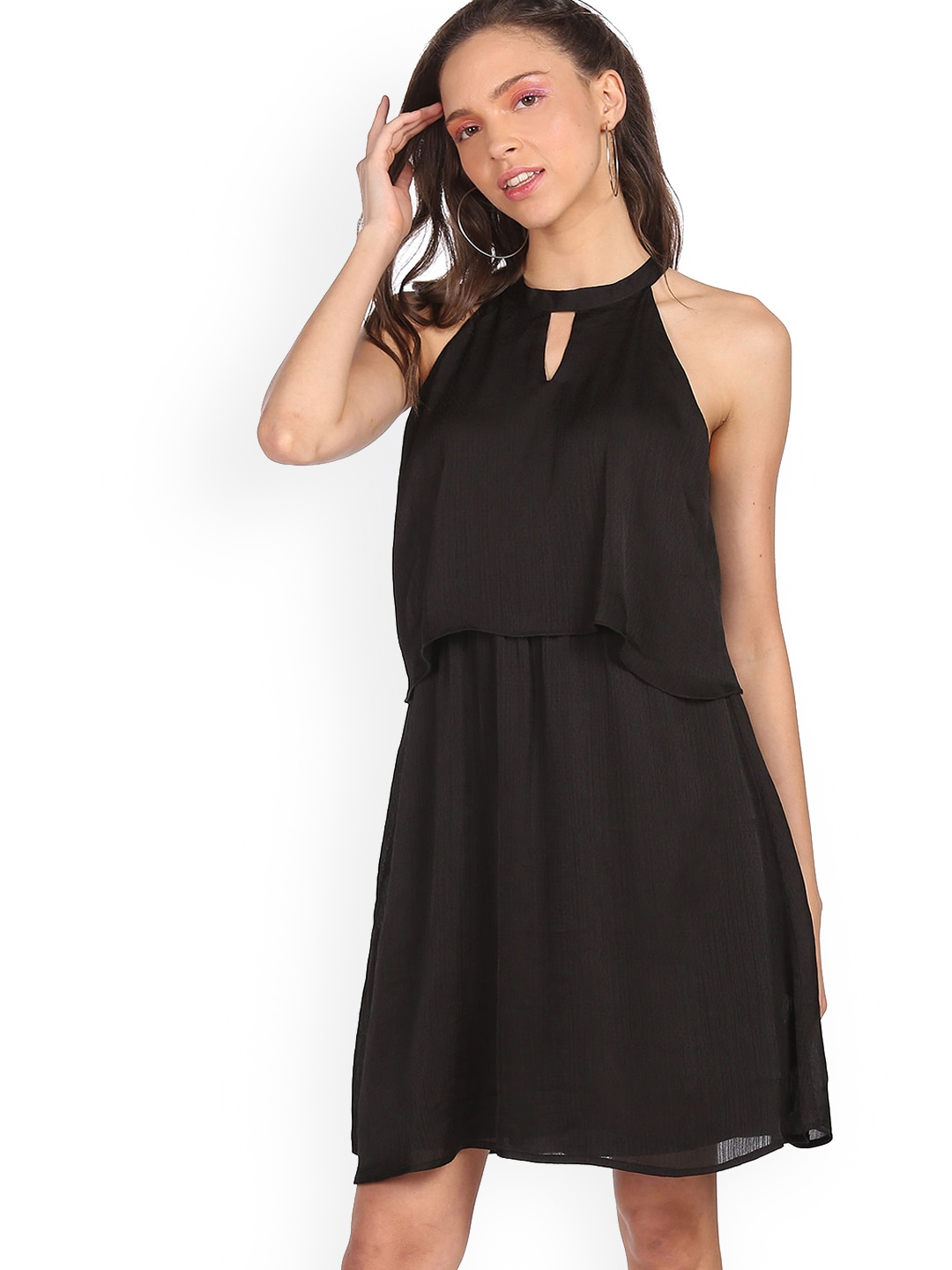 

Sugr Black Halter Keyhole Neck Layered A-Line Dress